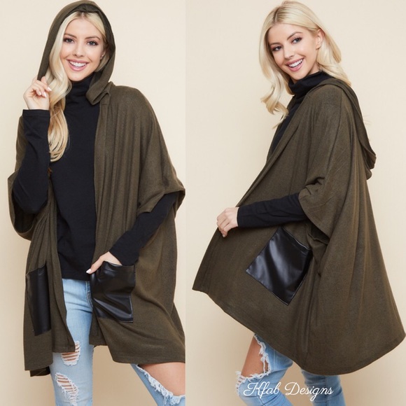 Sweaters - ❤️LAST! Olive Hooded Poncho Cardigan w/Pockets!